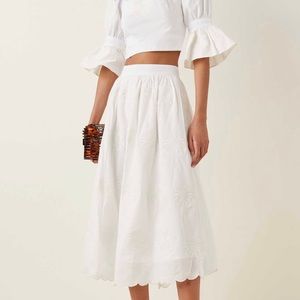 Agua by Agua Bandita Embroidered Cotton Midi Skirt